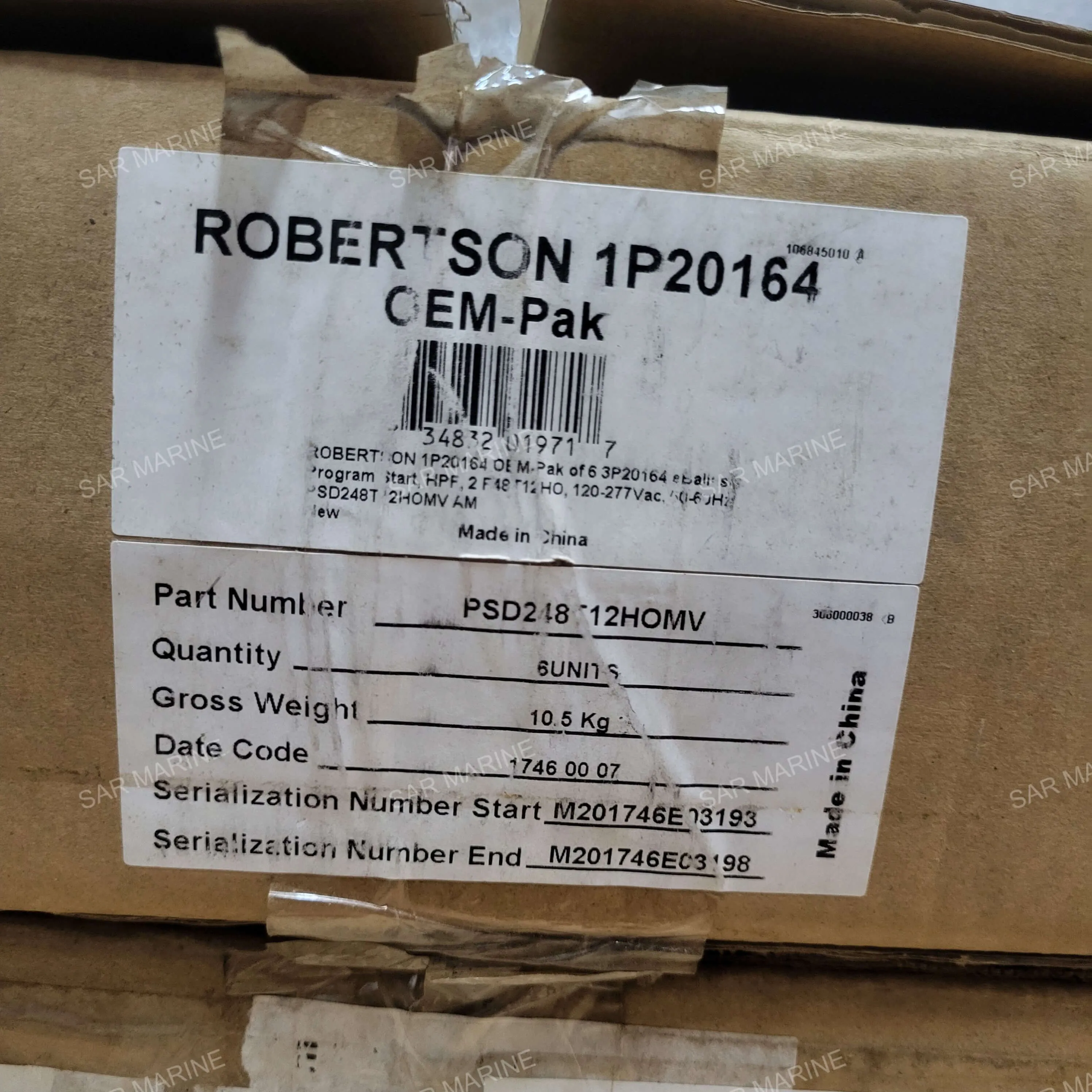 Robertson PSB296T12HOMV Electronic Ballast for T12HO Fluorescent Lamps